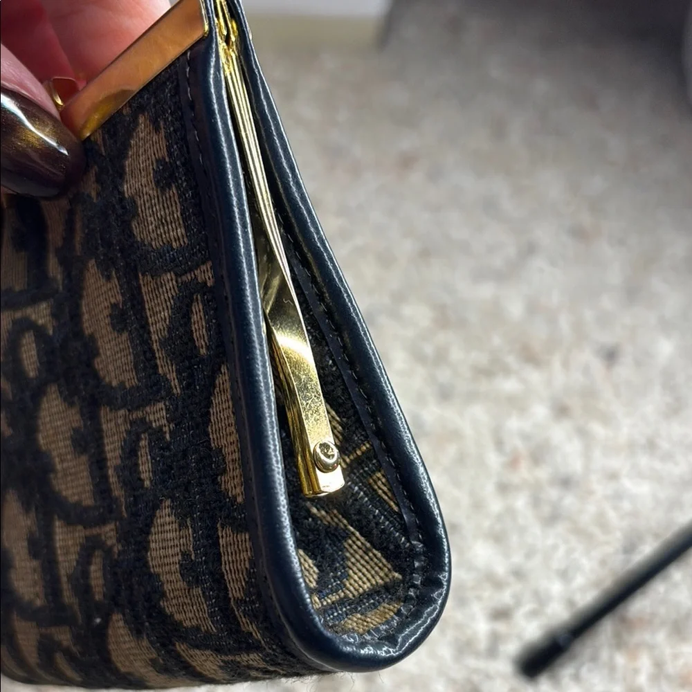 Christian Dior Trotter Canvas coin purse Black & Tan with Gold Accents